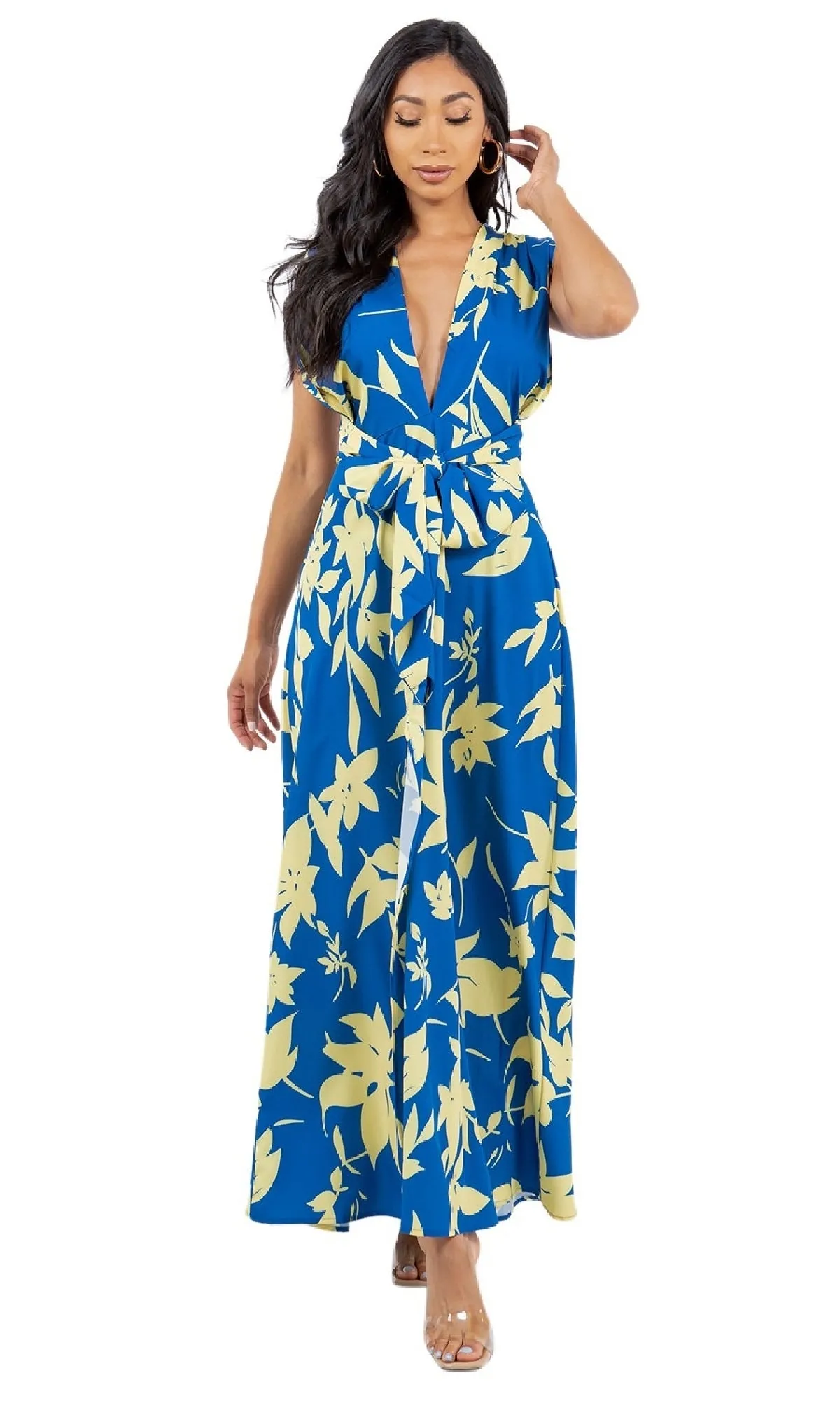 Blue Print Long Wrap Casual Maxi Dress sold by PromGirl product image thumbnail 4