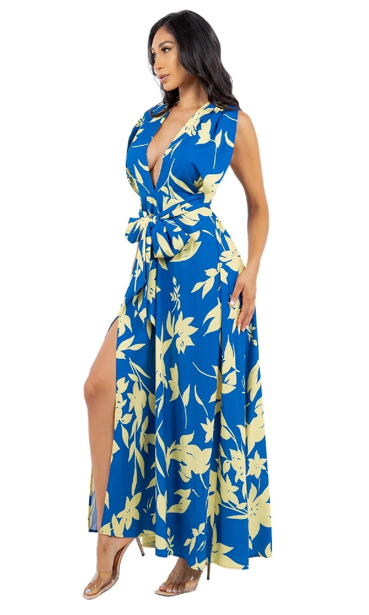 Blue Print Long Wrap Casual Maxi Dress sold by PromGirl product image thumbnail 5