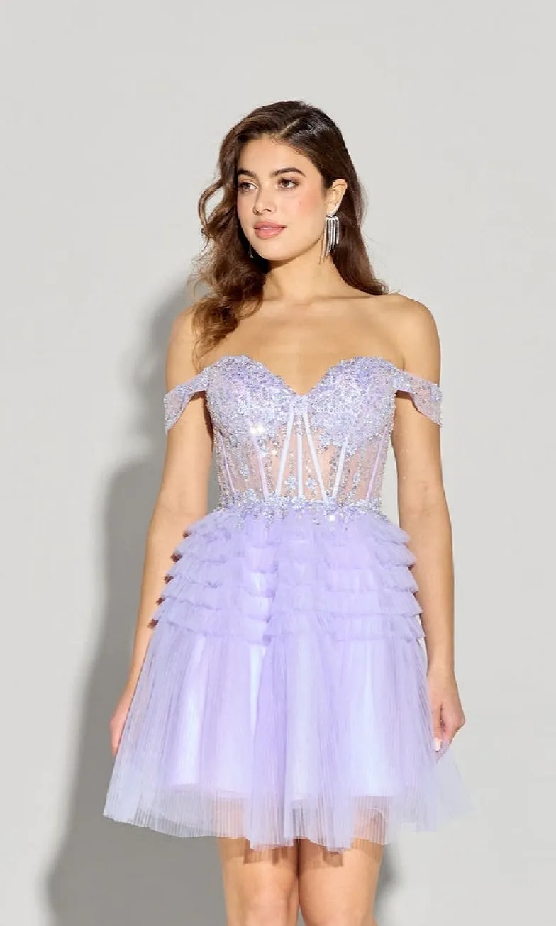 Ruffled Lilac Purple Homecoming Dress: Eureka EK133 sold by PromGirl
