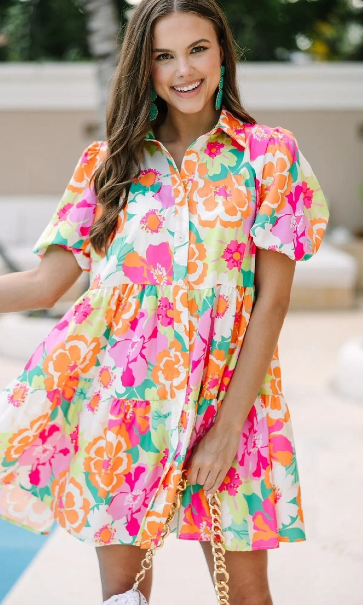 Bright Floral Print Short Casual A-Line Summer Dress sold by PromGirl product image thumbnail 3