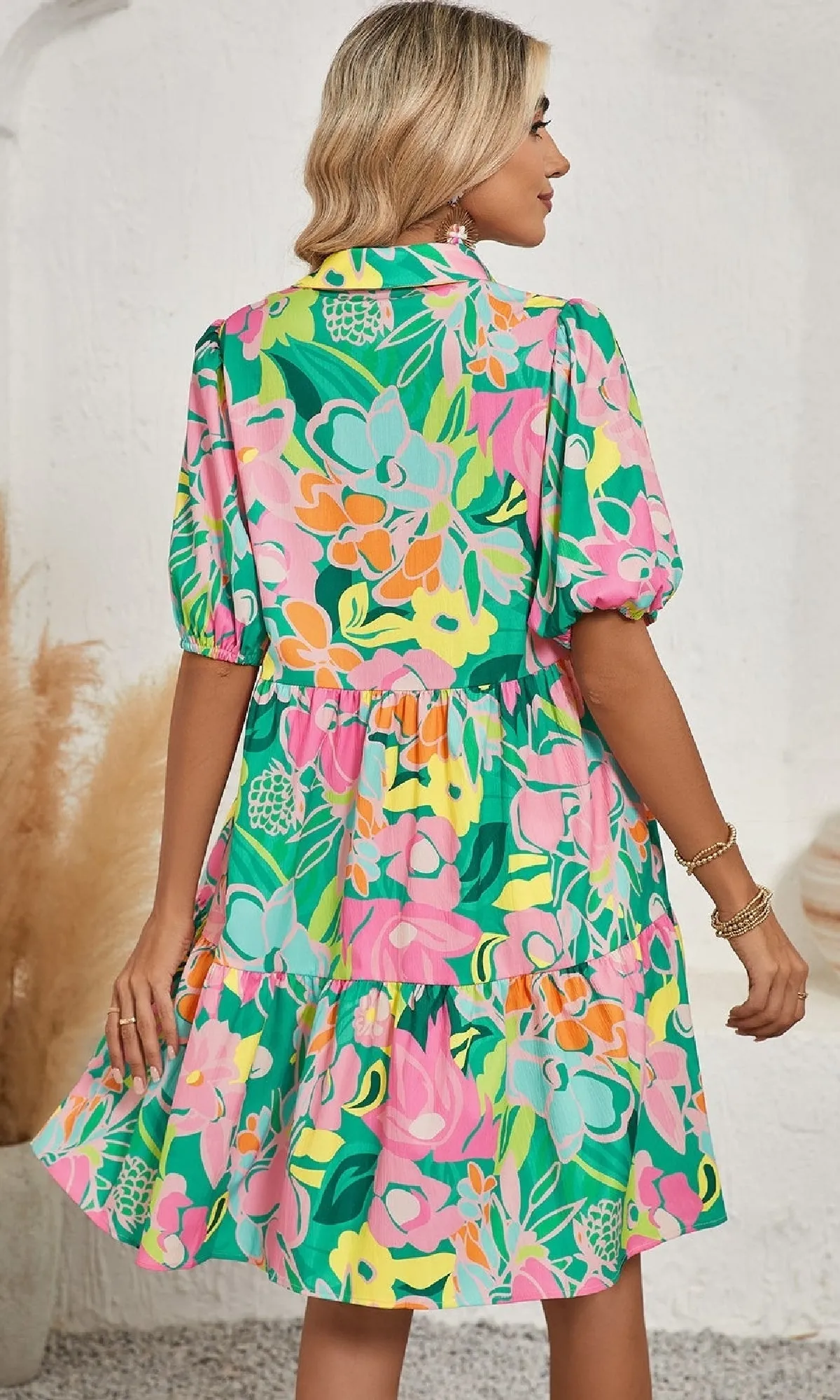 Bright Floral Print Short Casual A-Line Summer Dress sold by PromGirl product image thumbnail 2