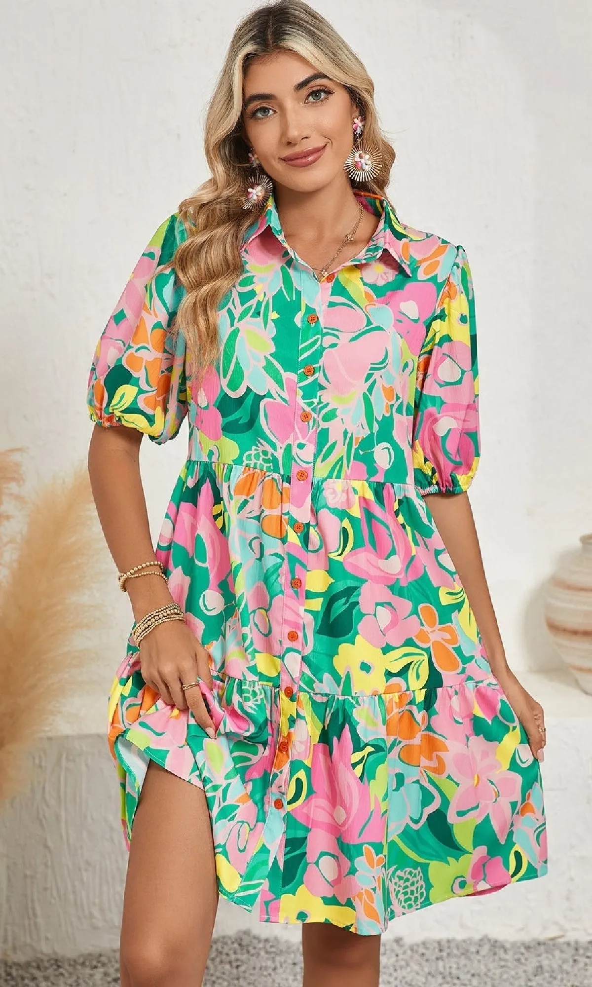 Bright Floral Print Short Casual A-Line Summer Dress sold by PromGirl product image thumbnail 5