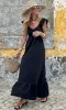 Cap-Sleeve V-Neck Long Casual Maxi Dress sold by PromGirl