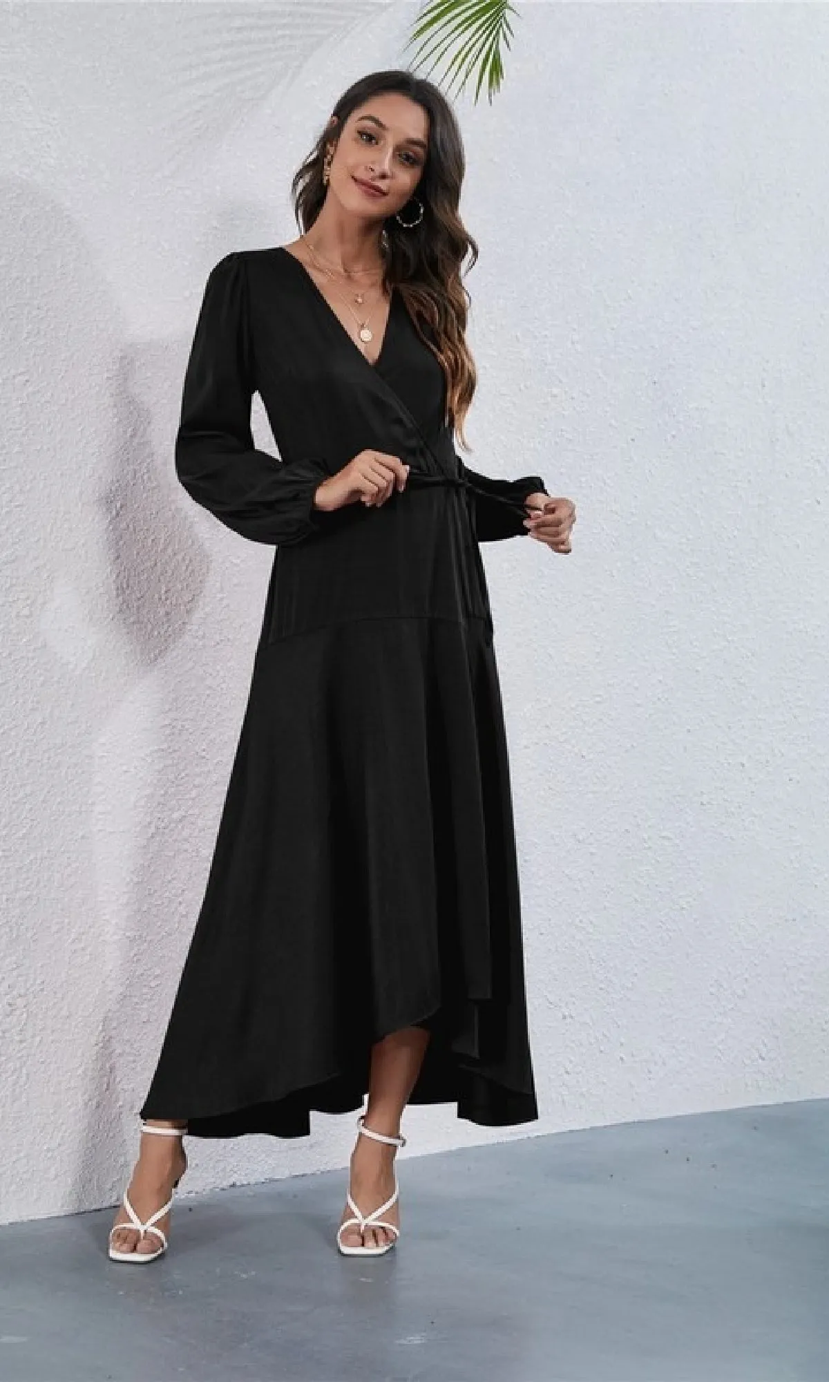 Long Sleeve V-Neck Casual Maxi Wrap Dress sold by PromGirl