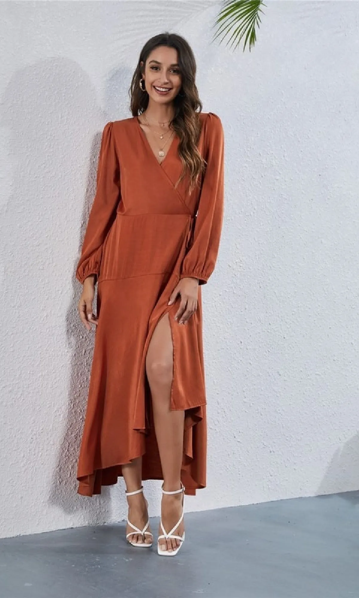 Long Sleeve V-Neck Casual Maxi Wrap Dress sold by PromGirl product image thumbnail 5