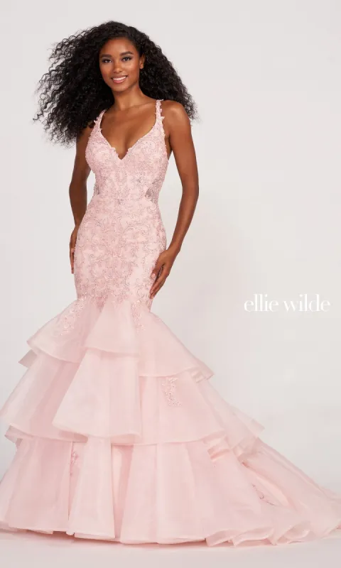 Layered Skirt Mermaid Ellie Wilde Gown EW34082 made by ellie wilde
