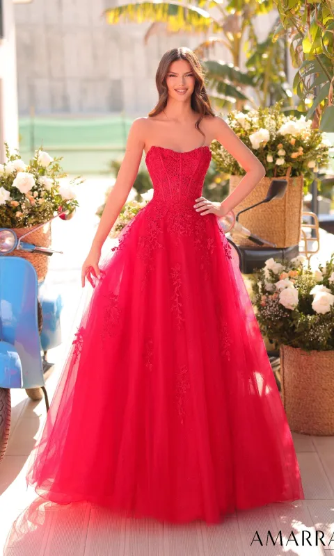 Strapless Embroidered Prom Ball Gown: Amarra 88950 sold by PromGirl