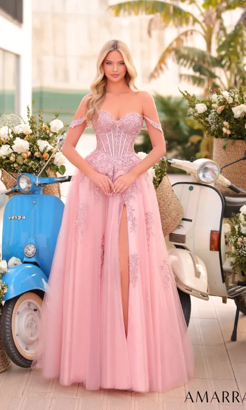Off-Shoulder Corset Prom Ball Gown: Amarra 88963 sold by PromGirl