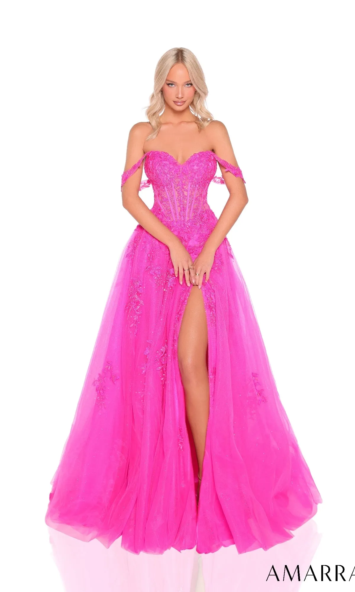 Off-Shoulder Corset Prom Ball Gown: Amarra 88963 sold by PromGirl product image thumbnail 3
