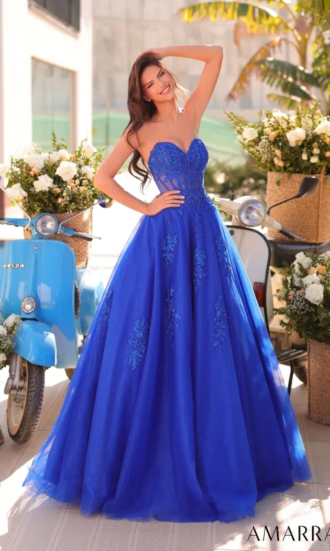 Lace-Up Strapless Prom Ball Gown: Amarra 89011 sold by PromGirl