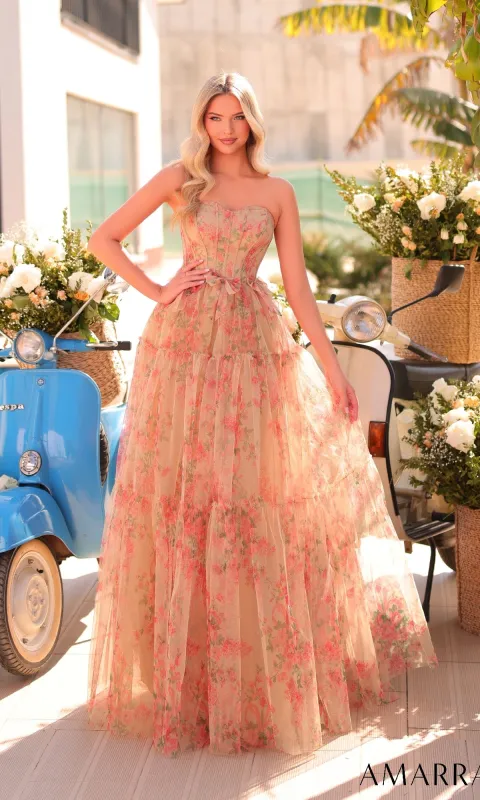 Floral Prom Ball Gown with Bows: Amarra 89001 sold by PromGirl