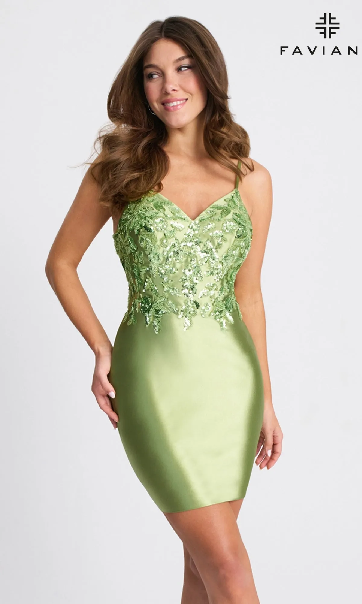 Twist-Back Short Satin Hoco Dress: Faviana 11310 sold by PromGirl