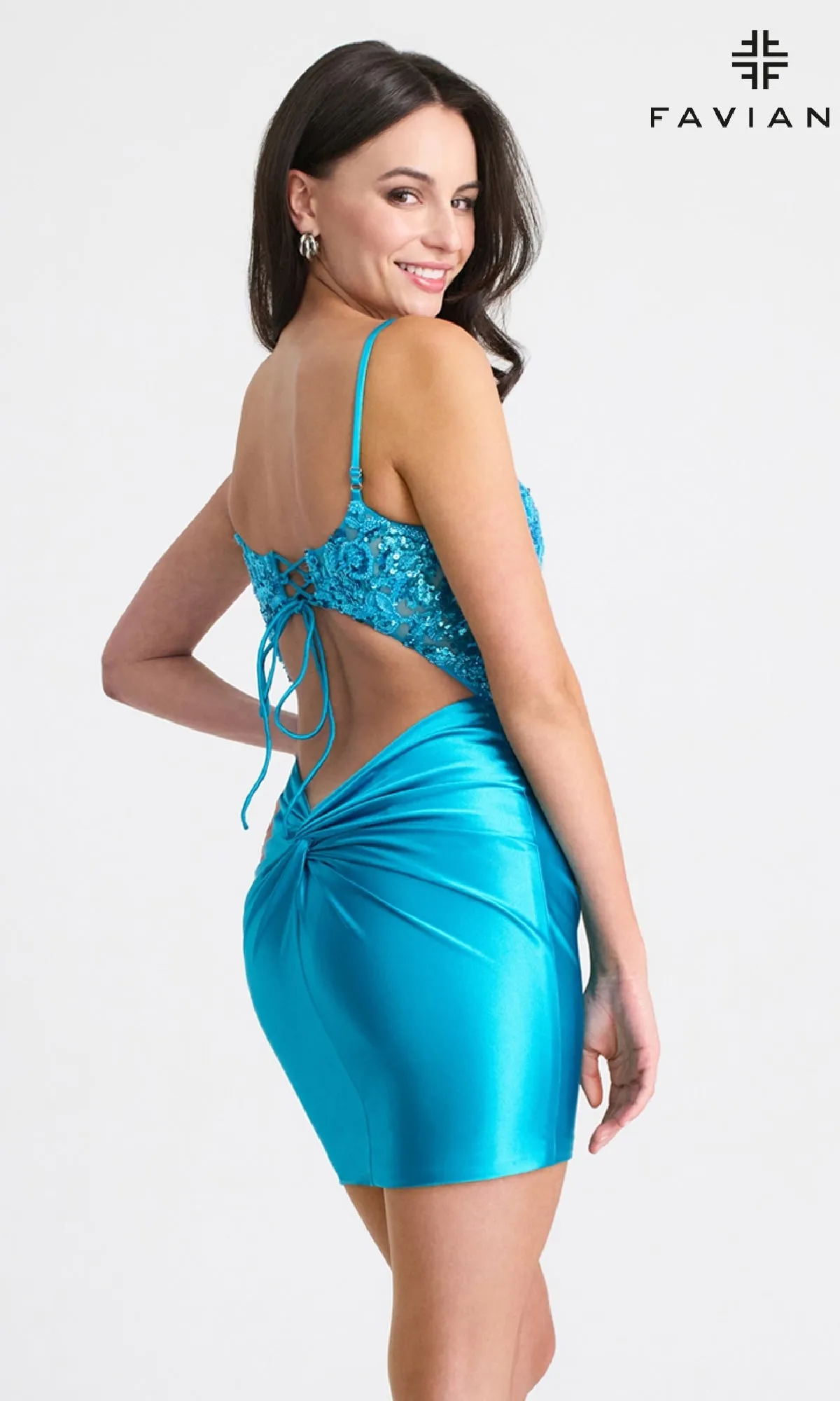 Twist-Back Short Satin Hoco Dress: Faviana 11310 sold by PromGirl product image thumbnail 4