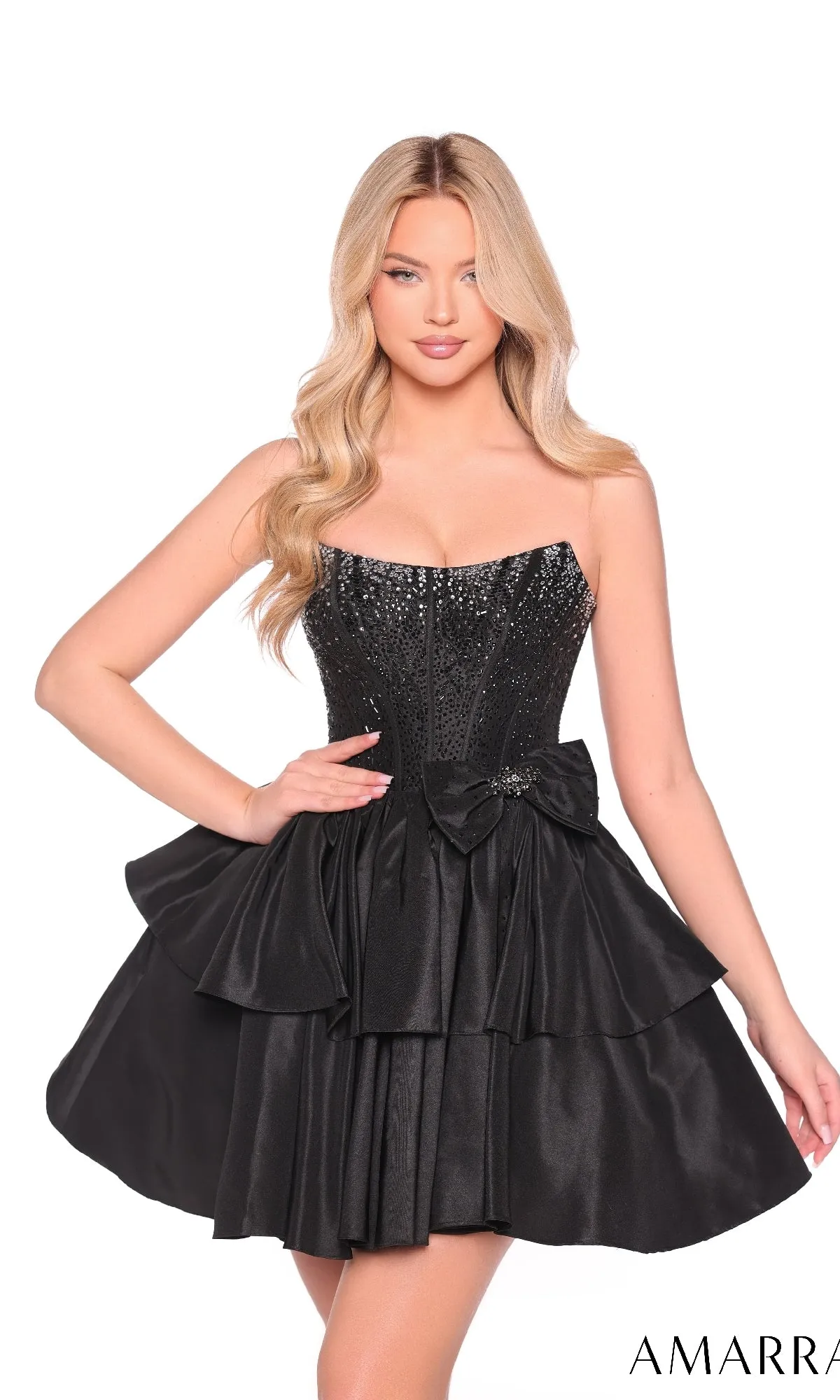 Strapless Short Ruffled Hoco Dress: Amarra 88912 sold by PromGirl product image thumbnail 4