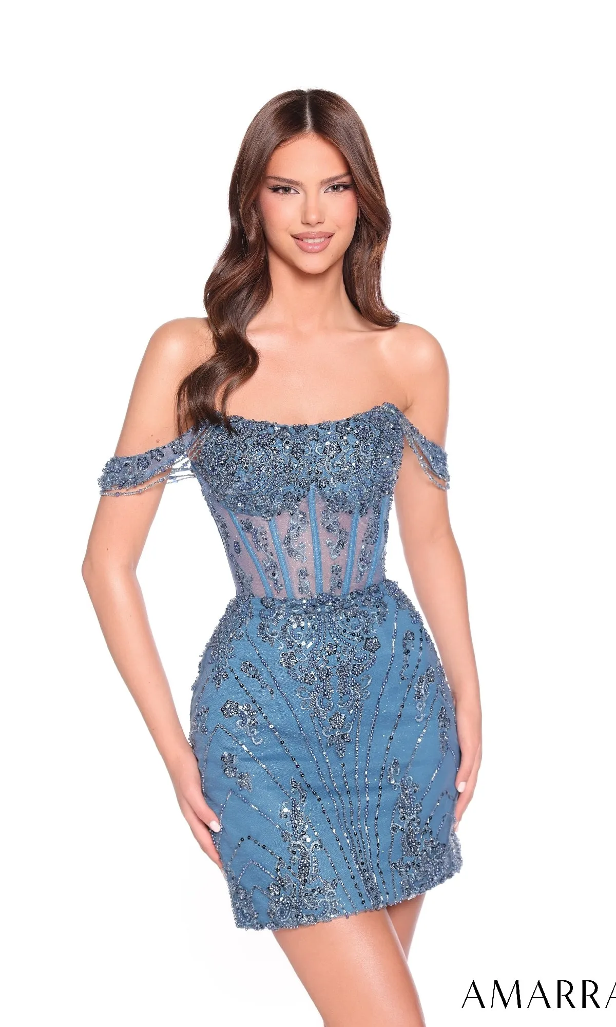Off-Shoulder Short Corset Hoco Dress: Amarra 88900 sold by PromGirl product image thumbnail 3