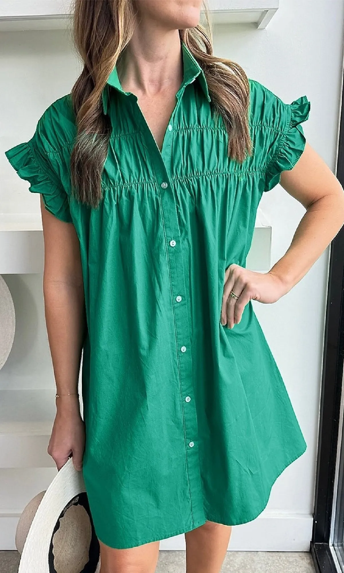 Short Button-Down Casual Green Shirt Dress sold by PromGirl product image thumbnail 4