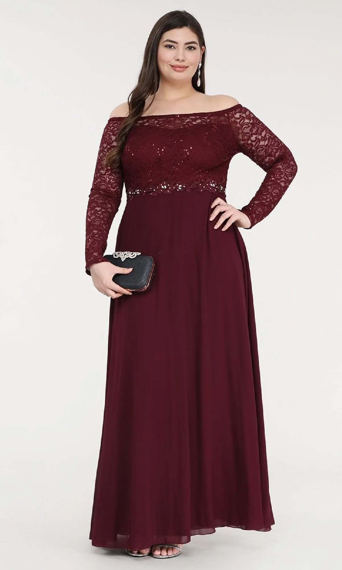 Long A-Line Lace-Bodice Plus-Size Formal Dress sold by PromGirl product image thumbnail 3