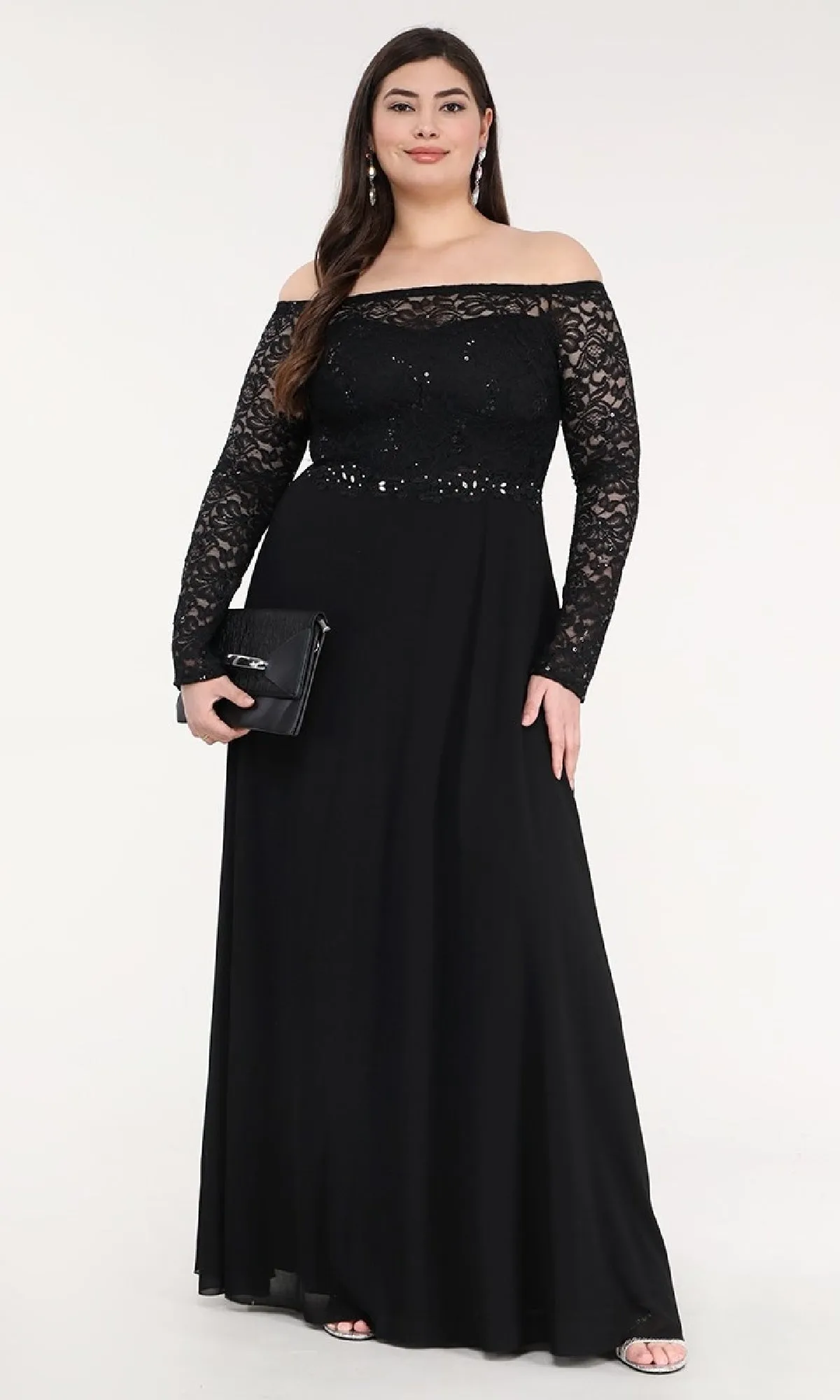 Long A-Line Lace-Bodice Plus-Size Formal Dress sold by PromGirl
