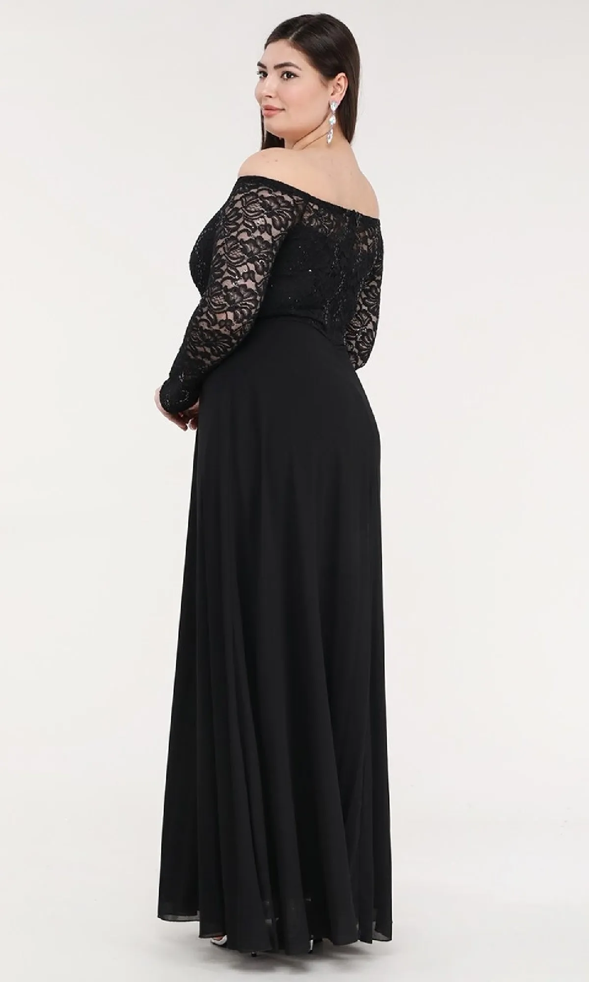 Long A-Line Lace-Bodice Plus-Size Formal Dress sold by PromGirl product image thumbnail 2