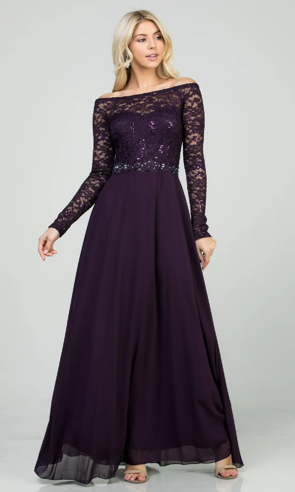 Long A-Line Lace-Bodice Plus-Size Formal Dress sold by PromGirl product image thumbnail 4