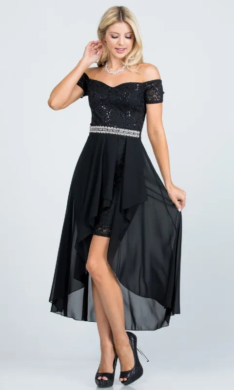 Off-the-Shoulder High-Low Party Dress sold by PromGirl