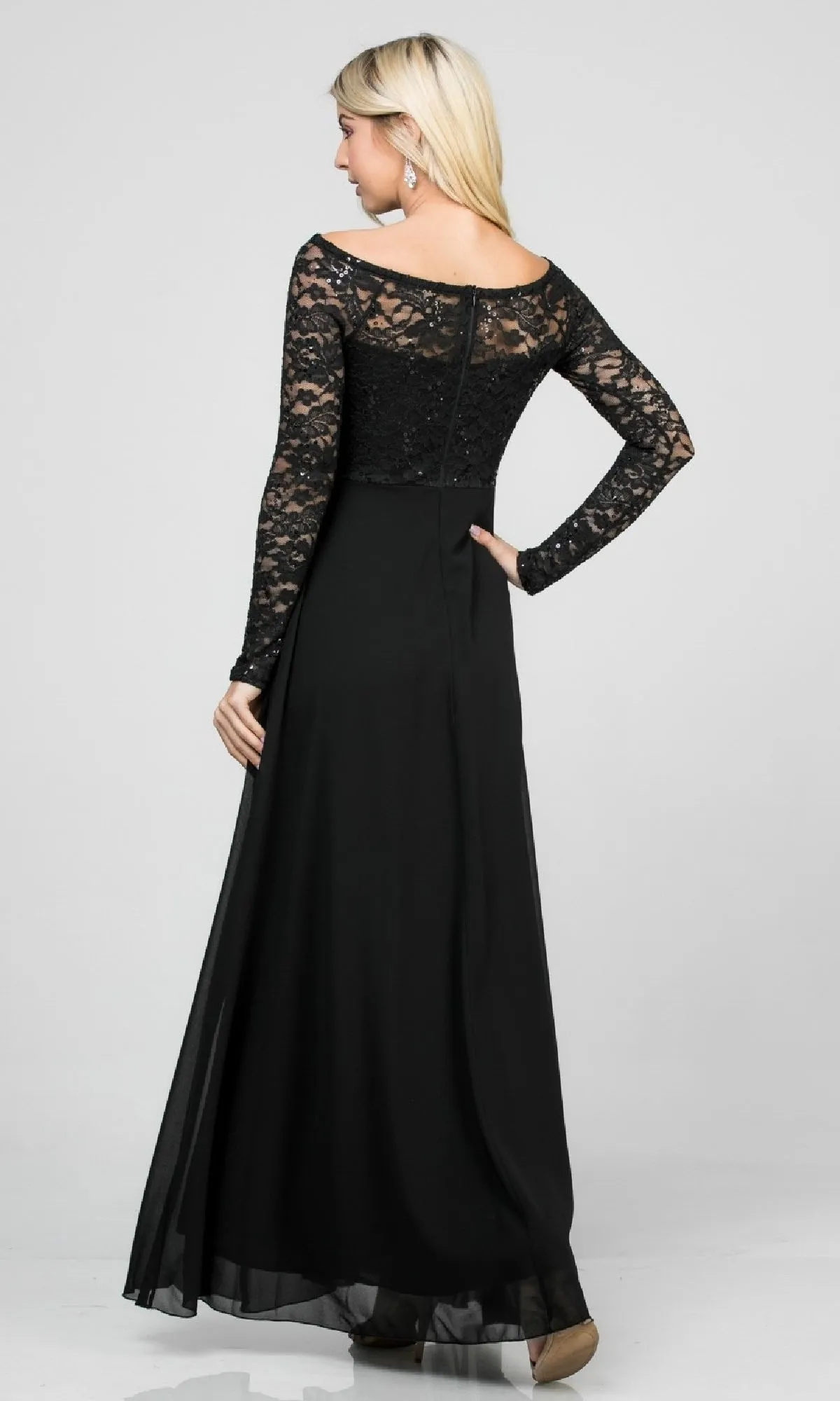 Long Sleeve Lace-Bodice Long A-Line Formal Dress sold by PromGirl product image thumbnail 2