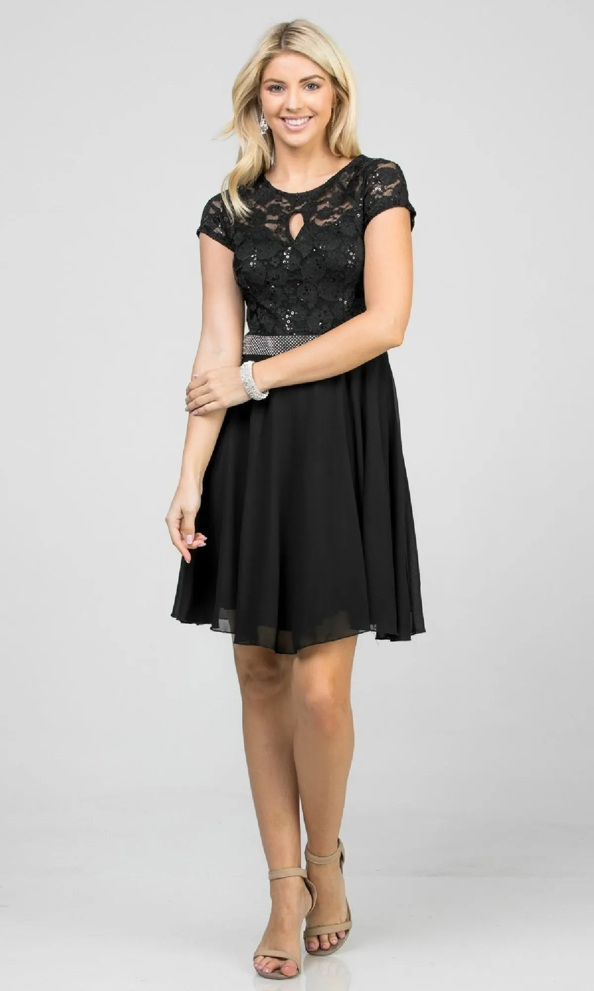 Fit-and-Flare Cap-Sleeve Short Party Dress sold by PromGirl product image thumbnail 3