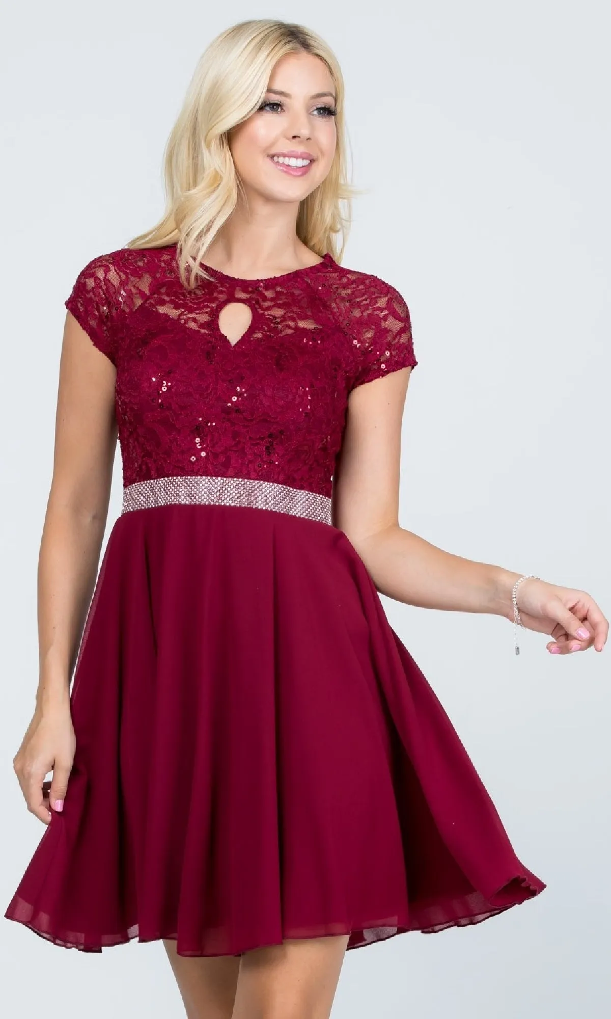 Fit-and-Flare Cap-Sleeve Short Party Dress sold by PromGirl product image thumbnail 4