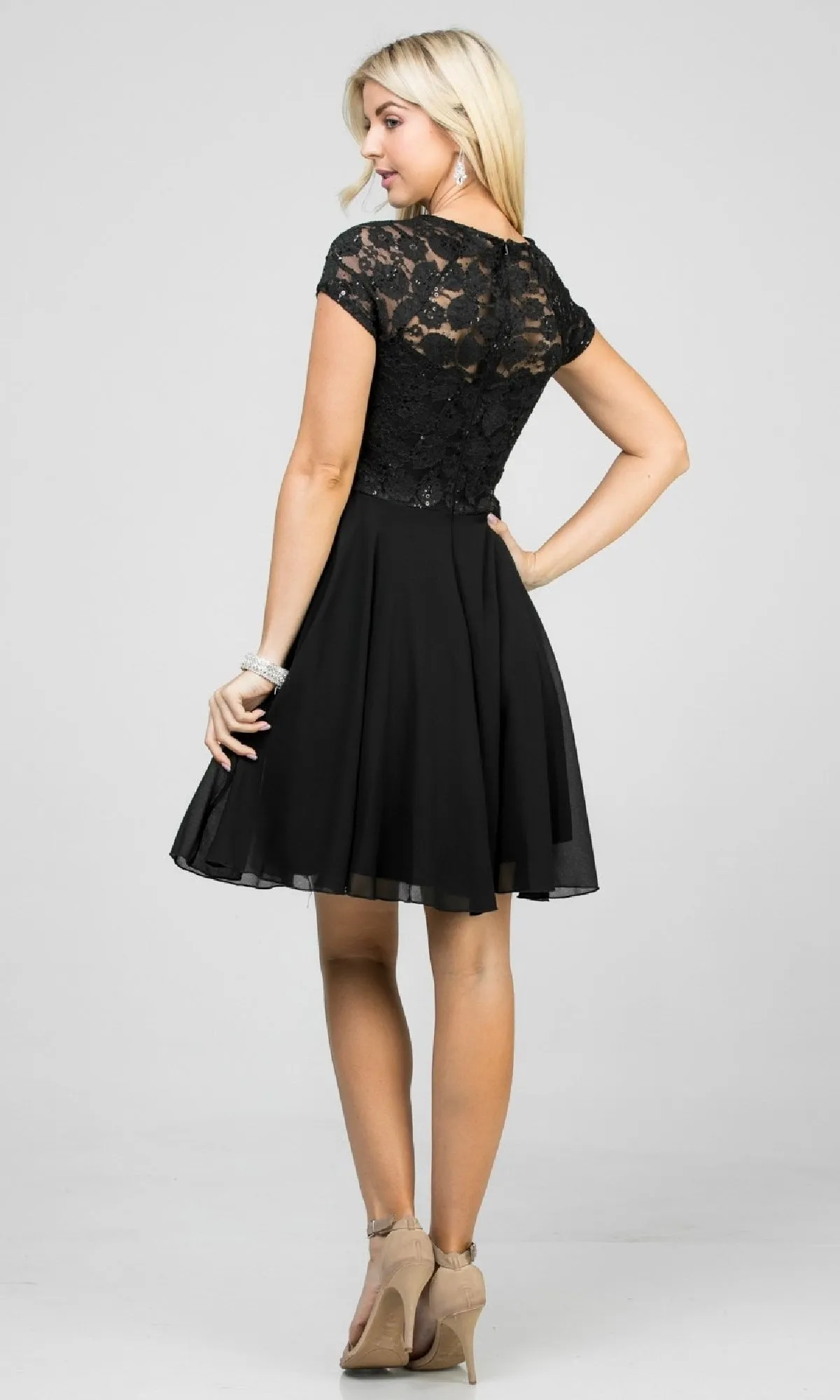 Fit-and-Flare Cap-Sleeve Short Party Dress sold by PromGirl product image thumbnail 2