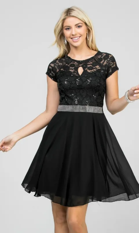 Fit-and-Flare Cap-Sleeve Short Party Dress sold by PromGirl