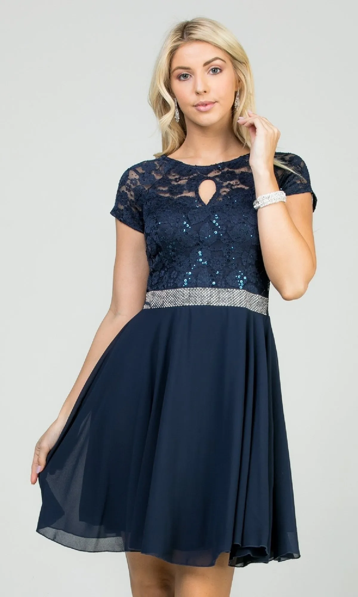 Fit-and-Flare Cap-Sleeve Short Party Dress sold by PromGirl product image thumbnail 5