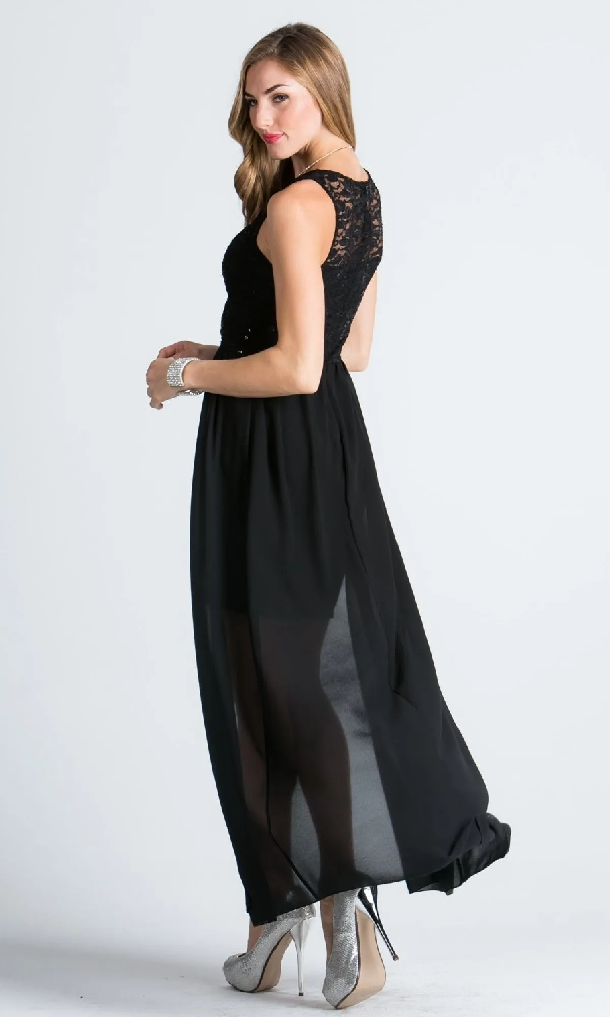 Sequin-Lace High-Low Party Dress with Overlay sold by PromGirl product image thumbnail 2