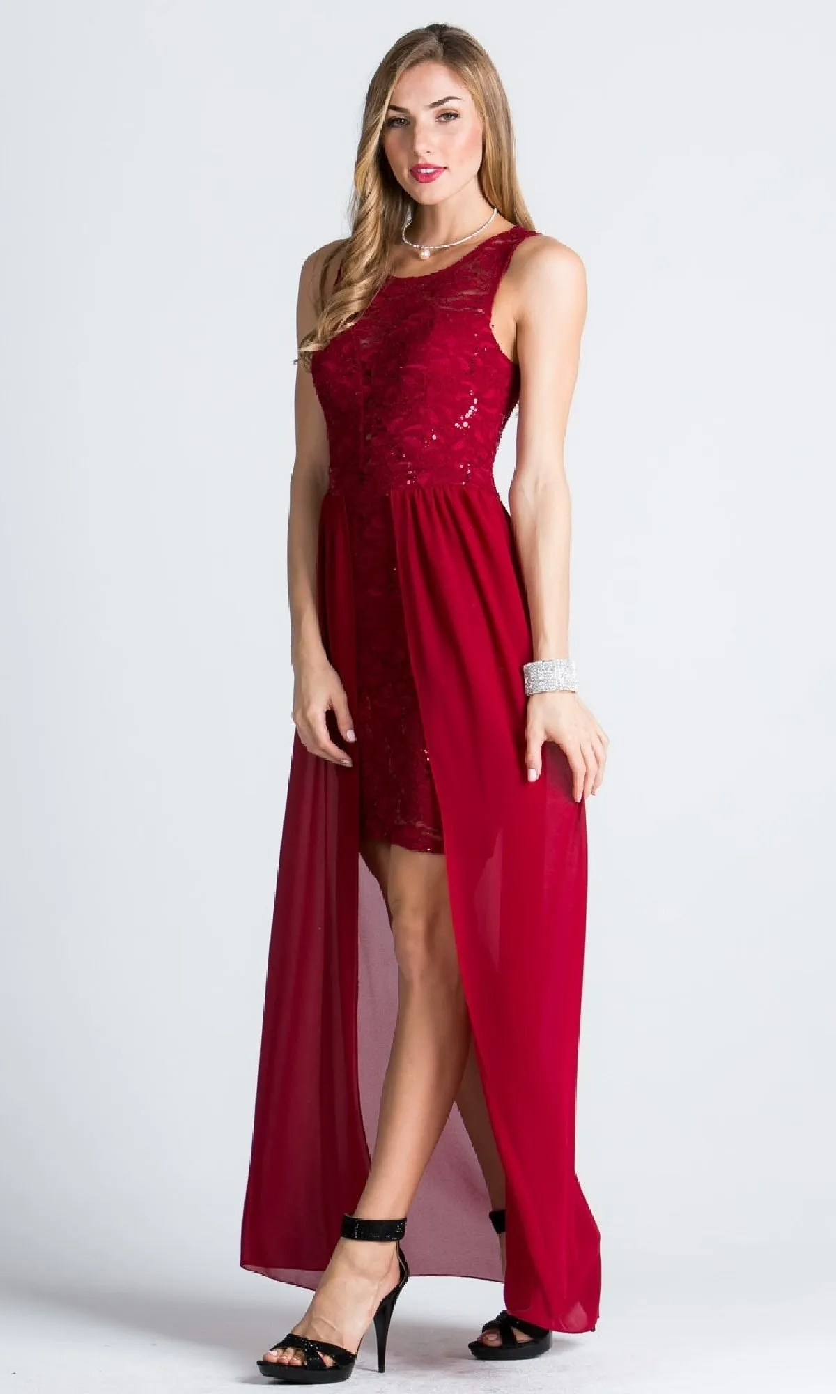 Sequin-Lace High-Low Party Dress with Overlay sold by PromGirl product image thumbnail 5