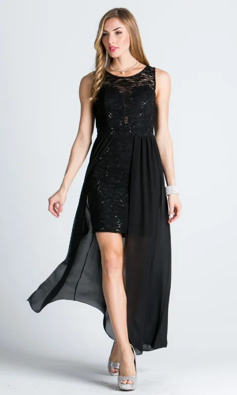 Sequin-Lace High-Low Party Dress with Overlay sold by PromGirl