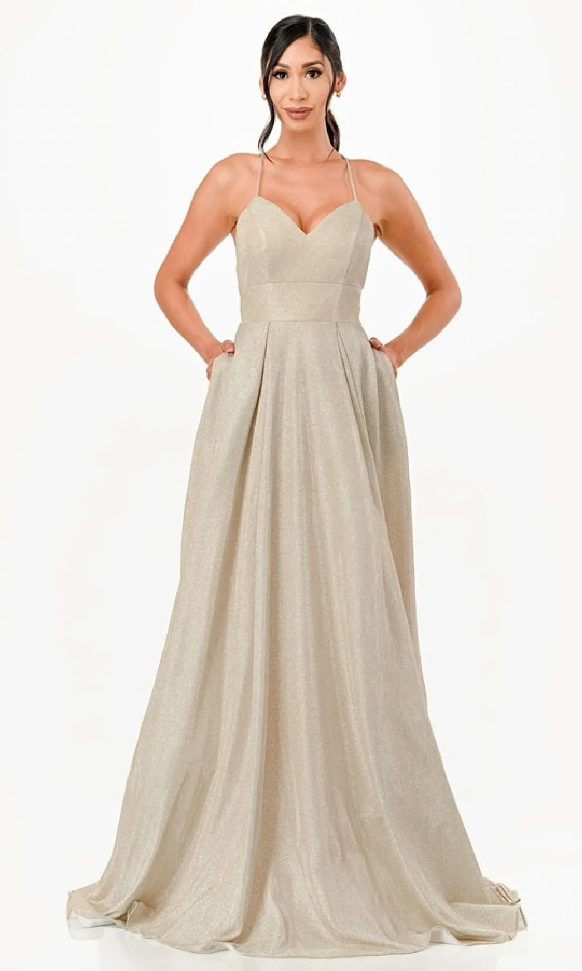 Strappy-Back Long A-Line Glitter Prom Dress 26018 sold by PromGirl product image thumbnail 3