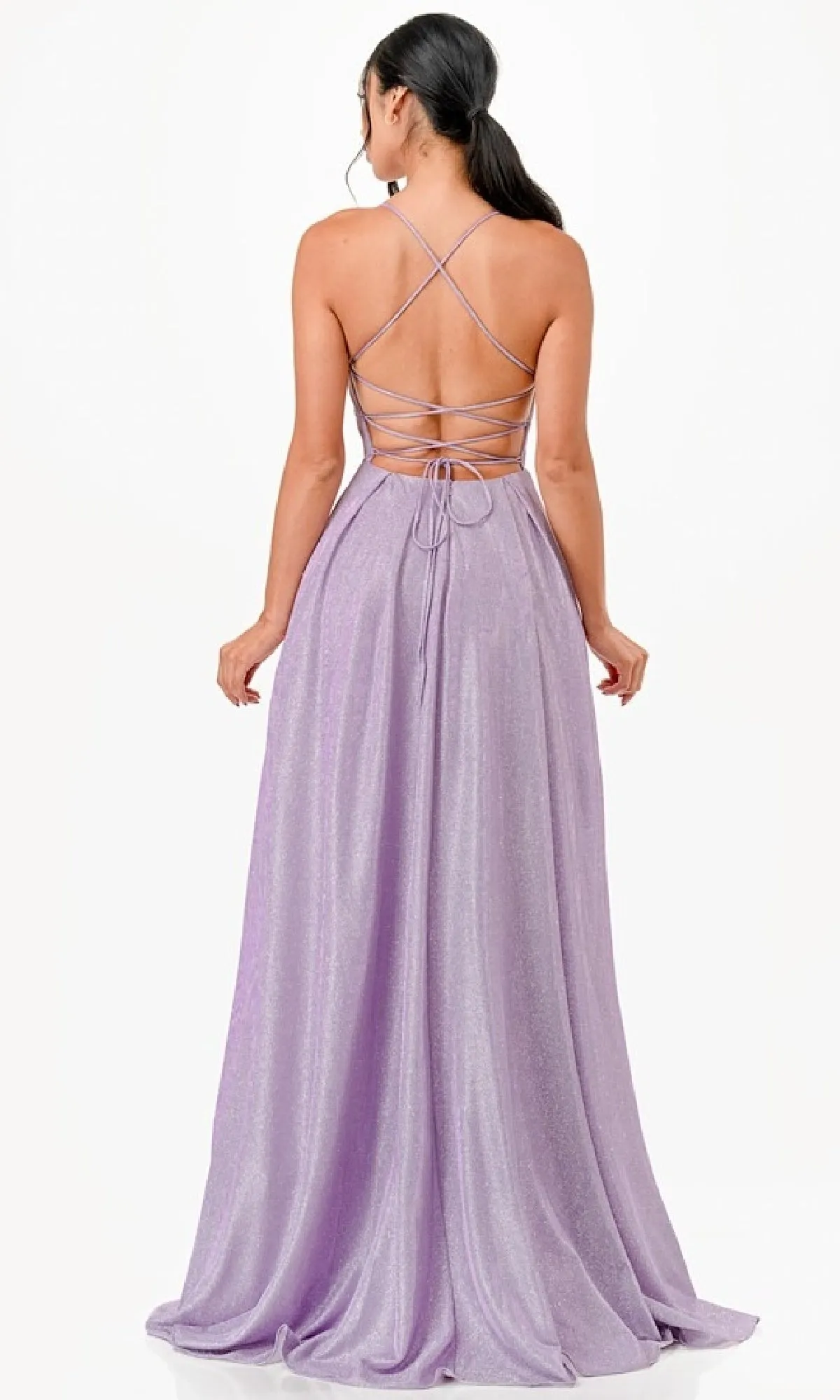 Strappy-Back Long A-Line Glitter Prom Dress 26018 sold by PromGirl product image thumbnail 2