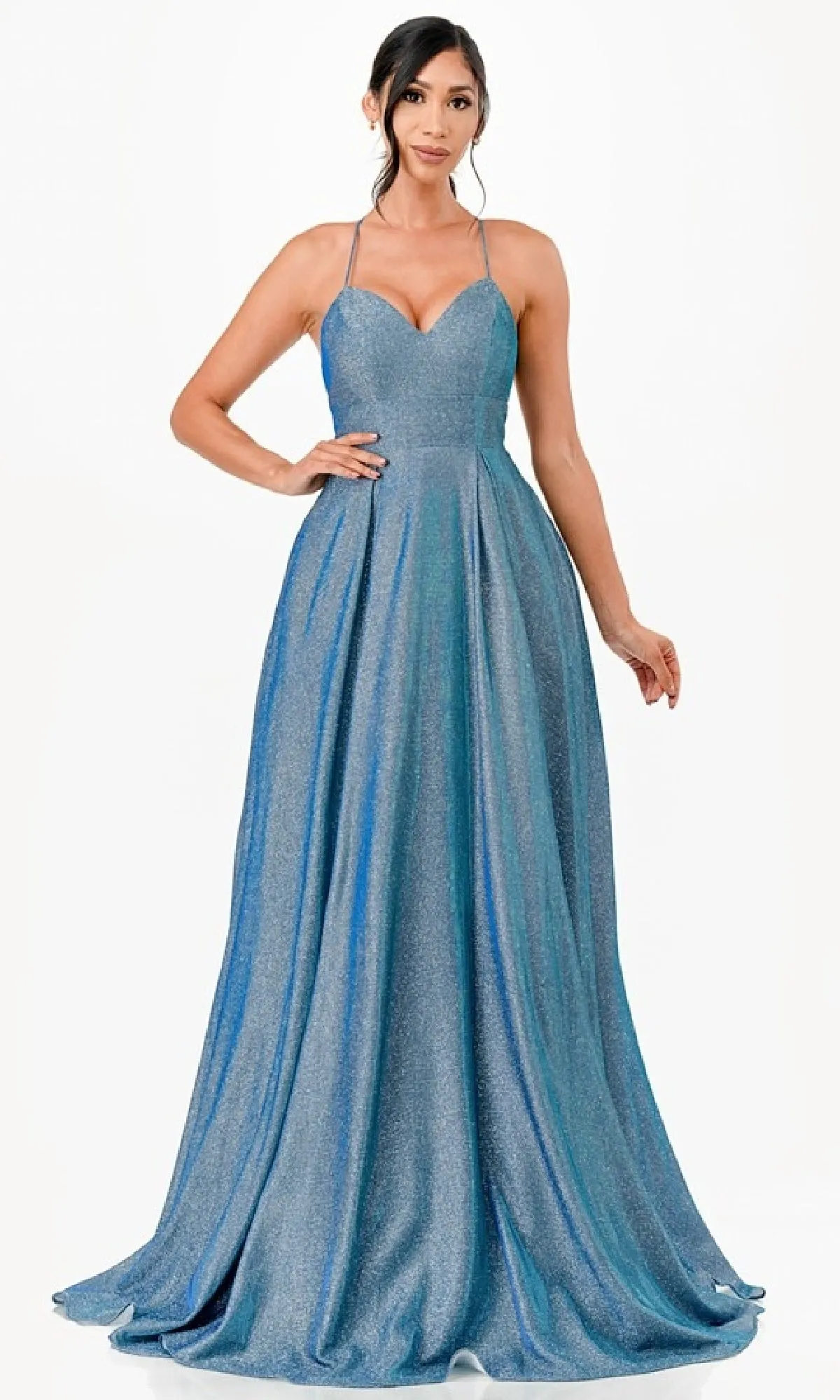 Strappy-Back Long A-Line Glitter Prom Dress 26018 sold by PromGirl product image thumbnail 5