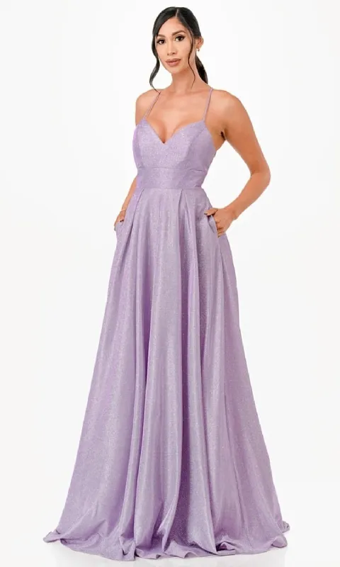 Strappy-Back Long A-Line Glitter Prom Dress 26018 sold by PromGirl
