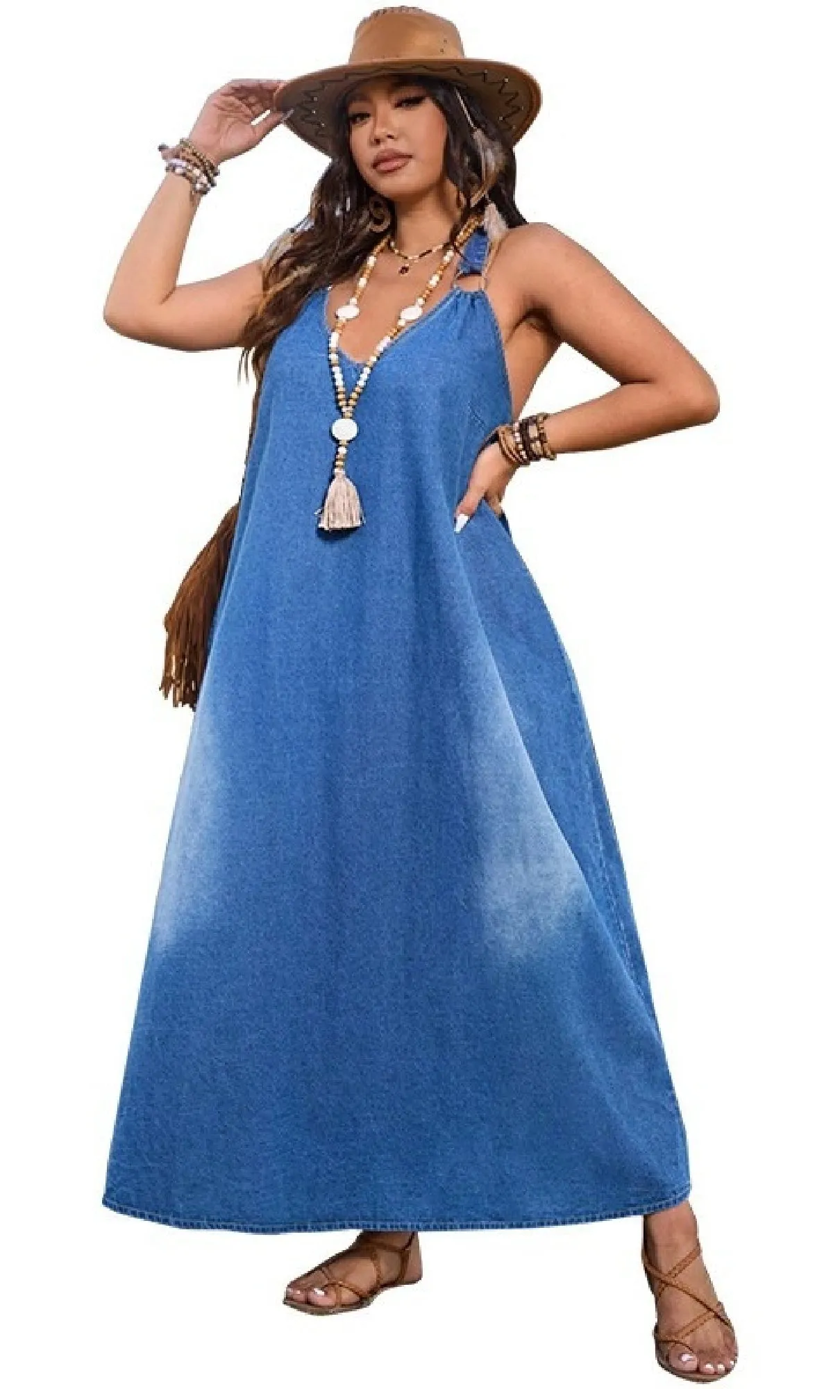 Casual Plus-Size Blue Denim Maxi Dress sold by PromGirl product image thumbnail 4