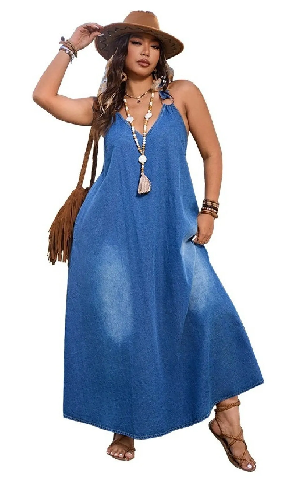 Casual Plus-Size Blue Denim Maxi Dress sold by PromGirl product image thumbnail 3