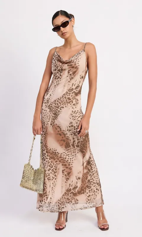 Brown Leopard Cowl-Neck Slip Dress made by emory park