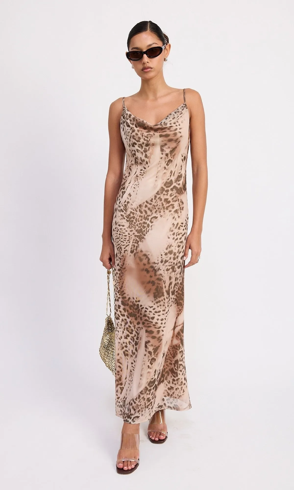 Brown Leopard Cowl-Neck Slip Dress sold by PromGirl product image thumbnail 5