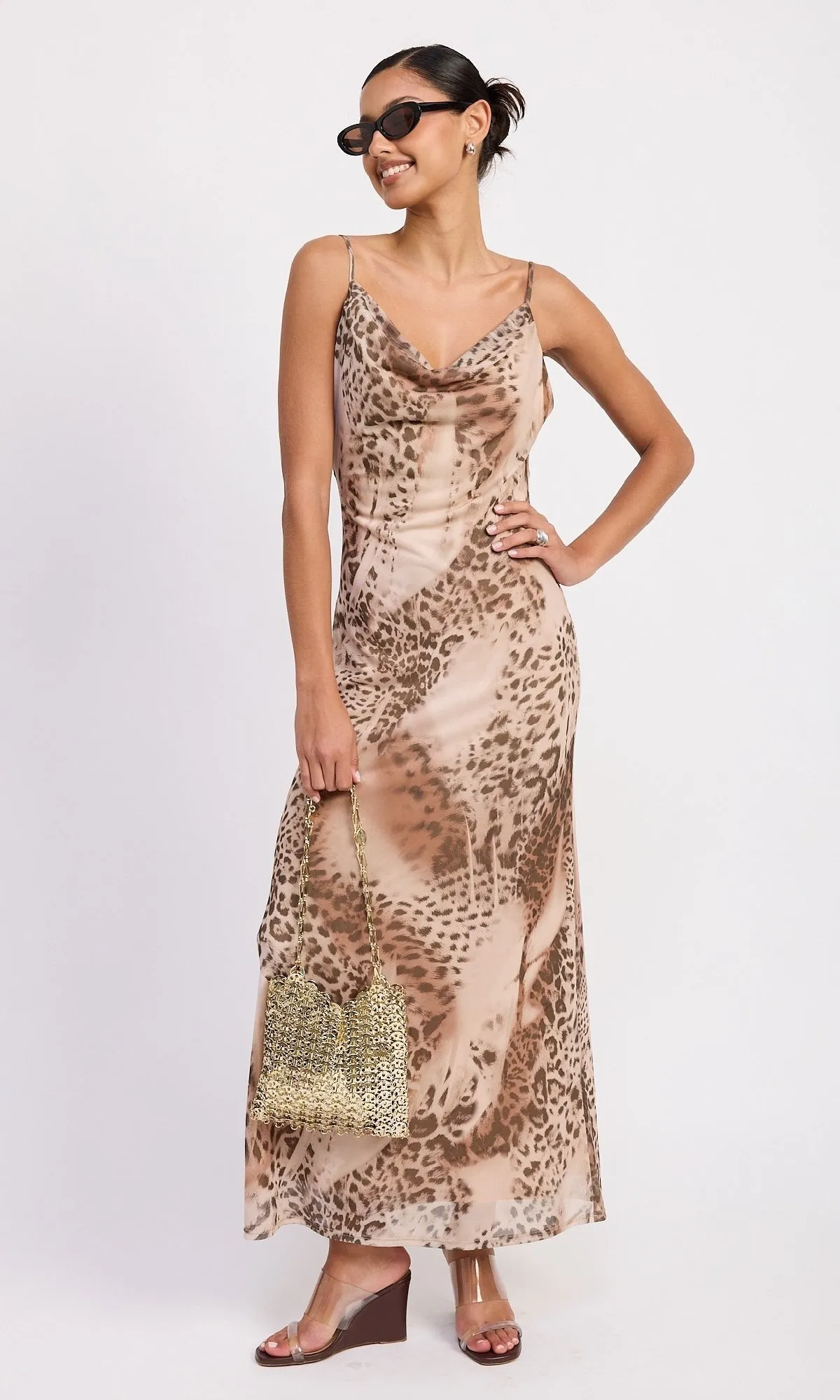 Brown Leopard Cowl-Neck Slip Dress sold by PromGirl product image thumbnail 4