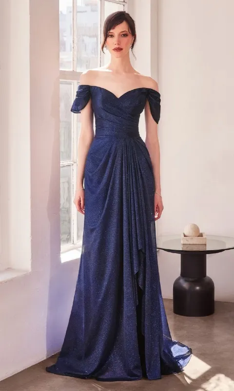 Off-the-Shoulder Glitter Prom Dress: Ladivine T604 sold by PromGirl
