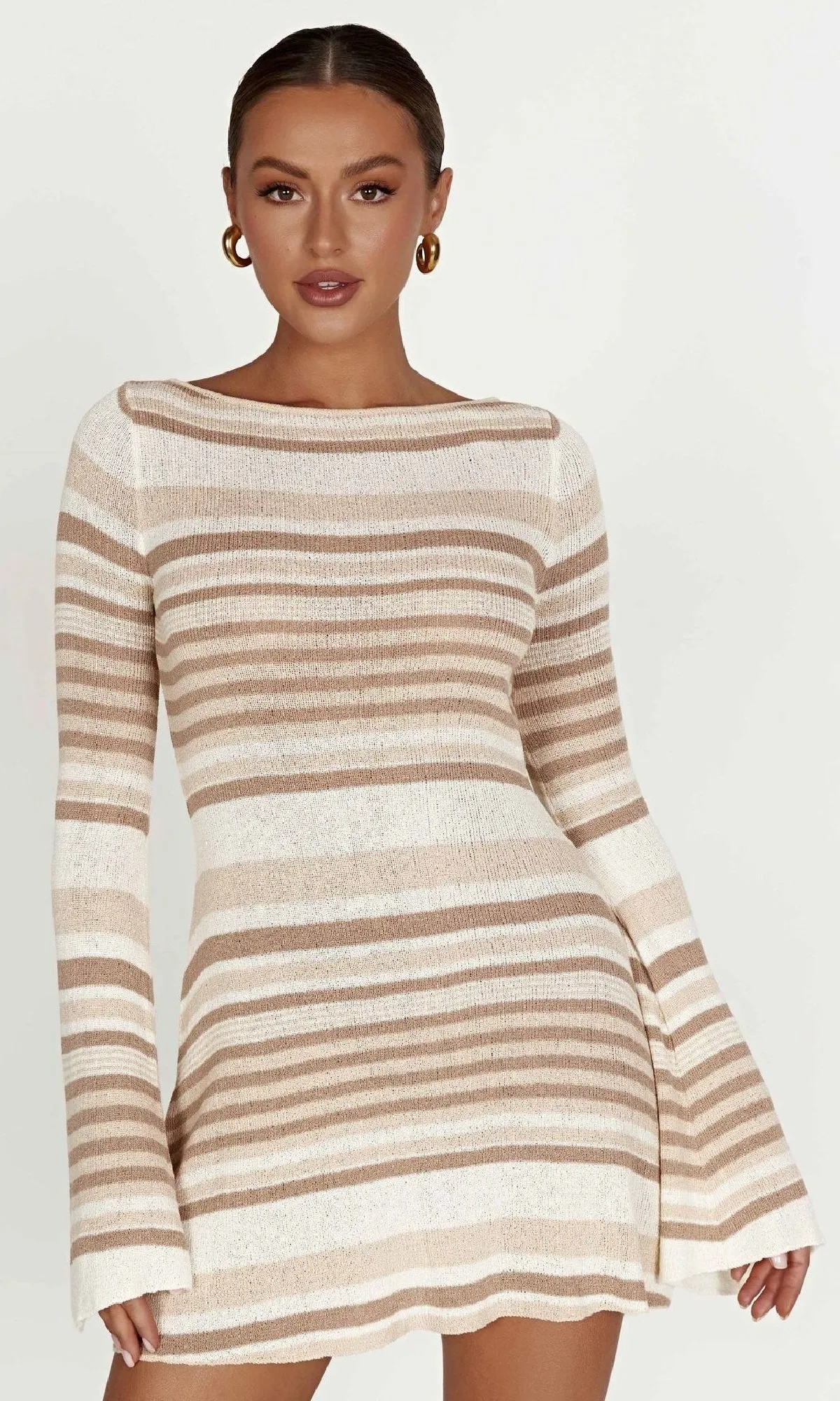 Long Bell Sleeve Short Striped Casual Dress sold by PromGirl product image thumbnail 5