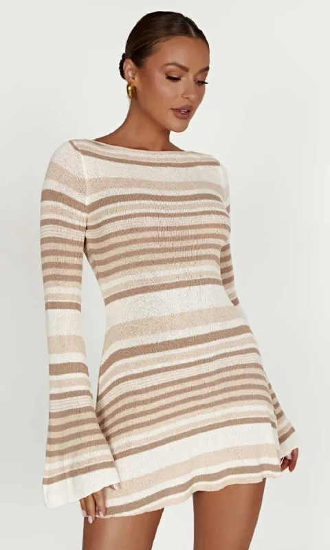 Long Bell Sleeve Short Striped Casual Dress sold by PromGirl