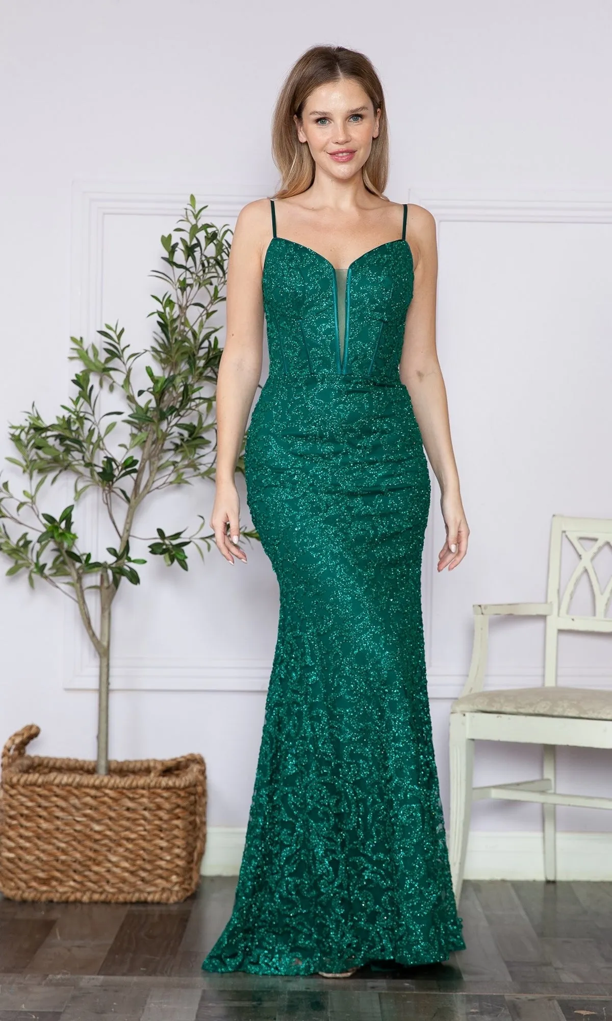 Glitter-Lace Long Corset Prom Dress 9354 sold by PromGirl product image thumbnail 3