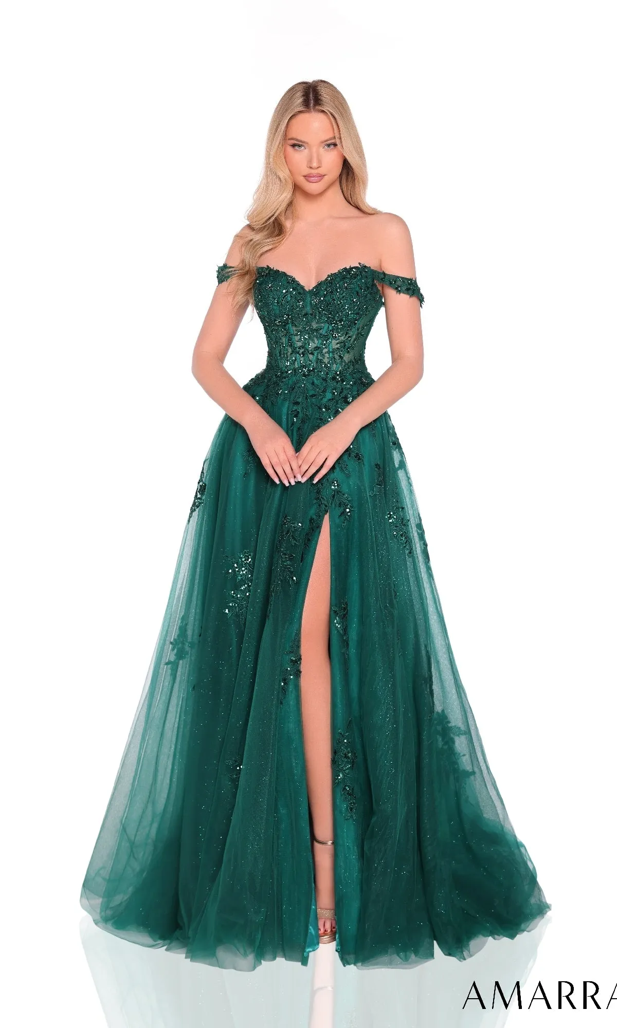 Off-Shoulder Sequin-Print Prom Dress: Amarra 88938 sold by PromGirl product image thumbnail 3