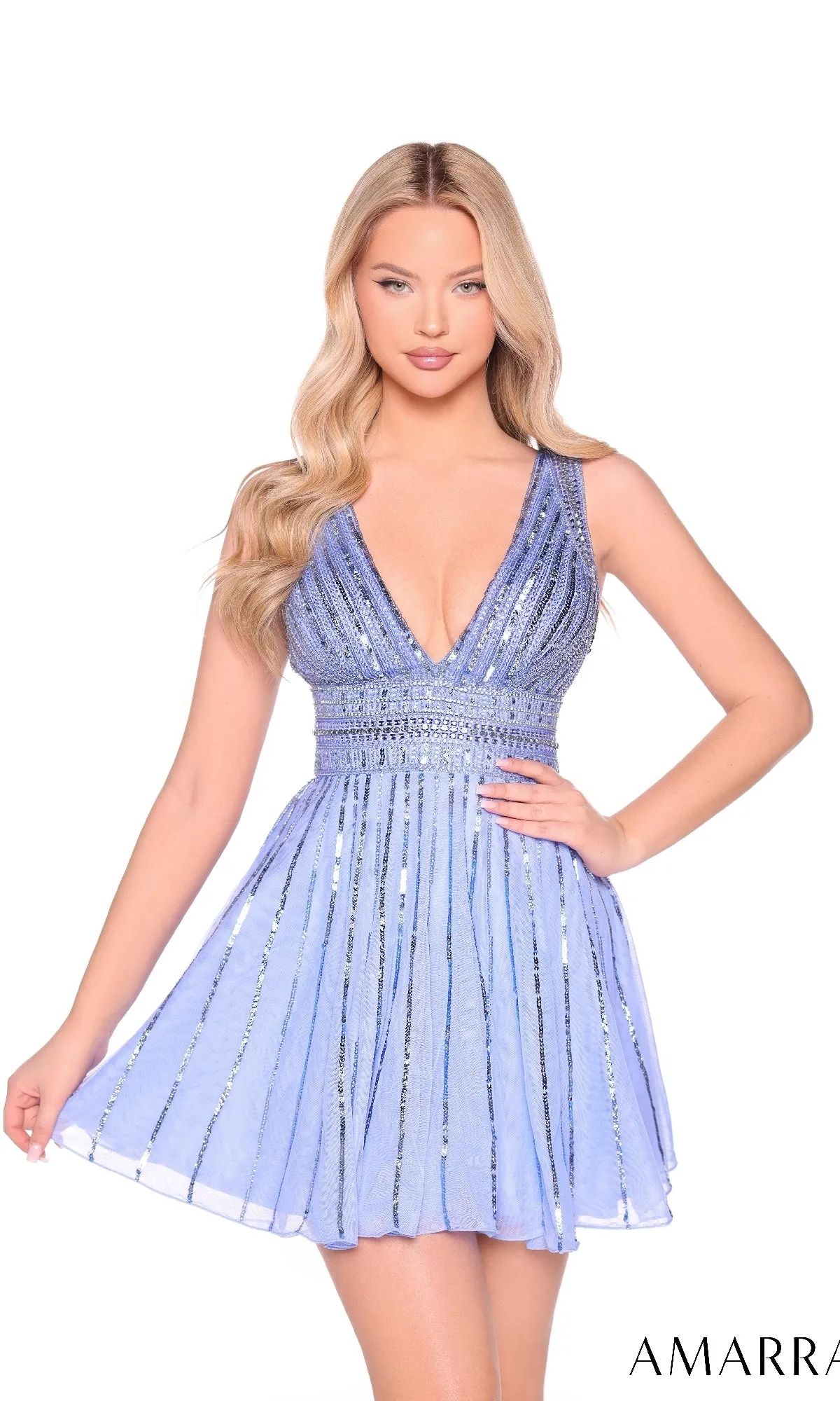 V-Neck Short Sequin Hoco Dress: Amarra 88920 sold by PromGirl product image thumbnail 3