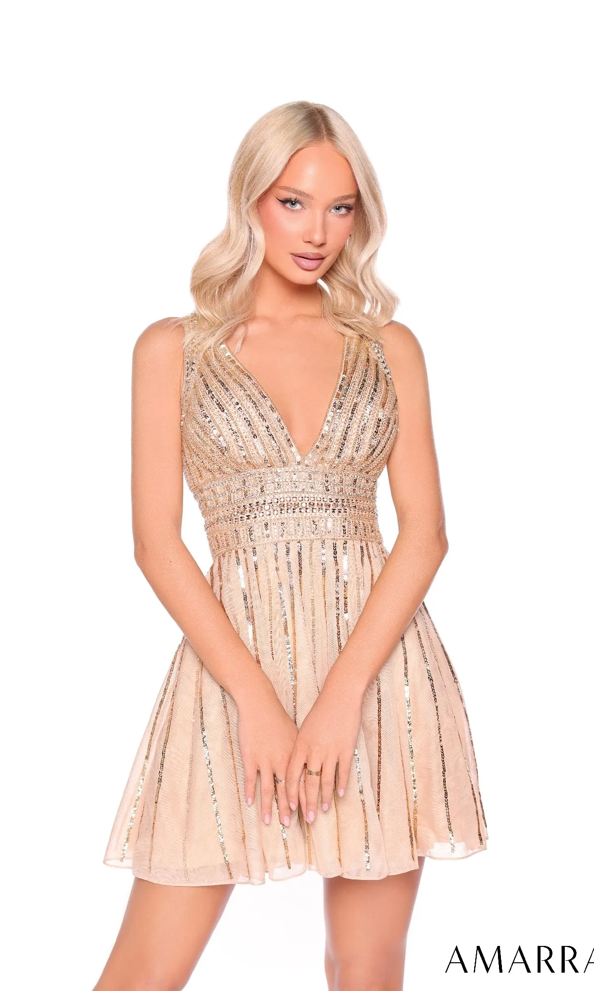 V-Neck Short Sequin Hoco Dress: Amarra 88920 sold by PromGirl product image thumbnail 4